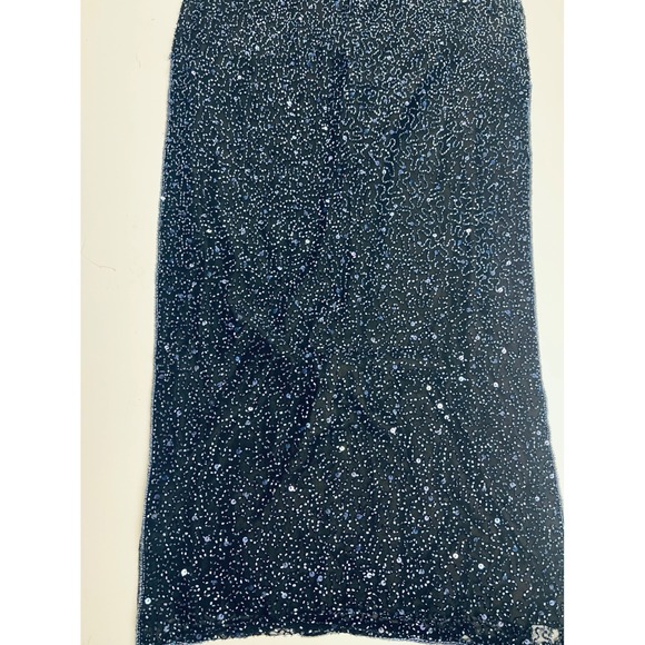 Vintage SCALA Beaded Halter Neck Evening Gown Blue 100% Silk Formal Dress Medium - Picture 6 of 17